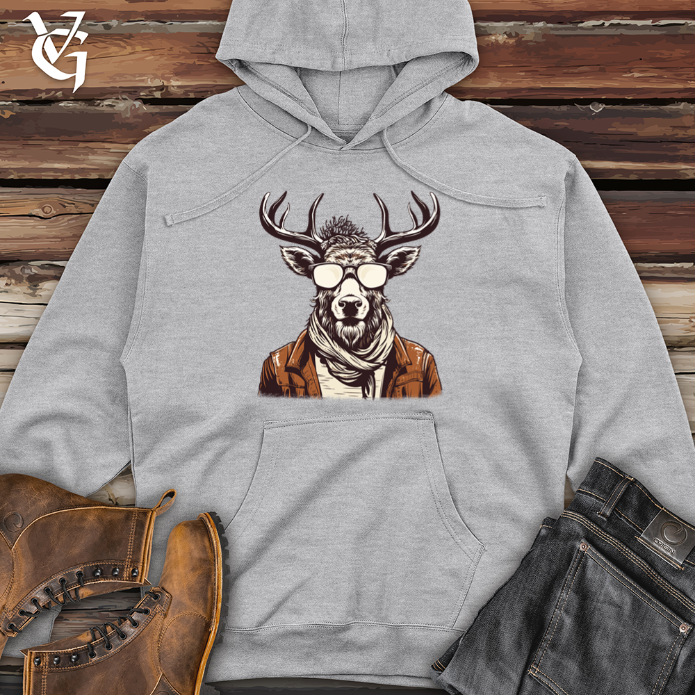 Viking Goods Reindeer Northern Chill Hipster Elegance Midweight Hooded Sweatshirt Grey Heather / L
