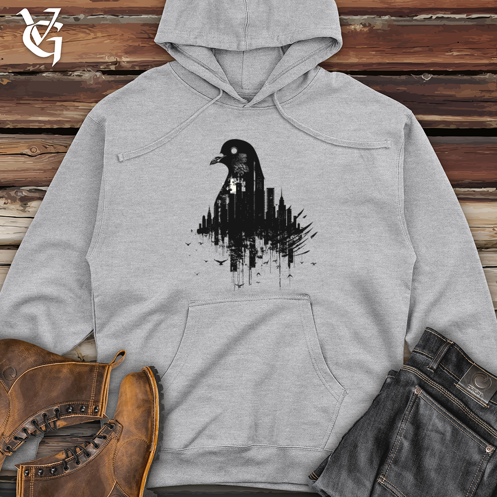 Viking Goods Urban Pigeon Silhouette Midweight Hooded Sweatshirt Grey Heather / L
