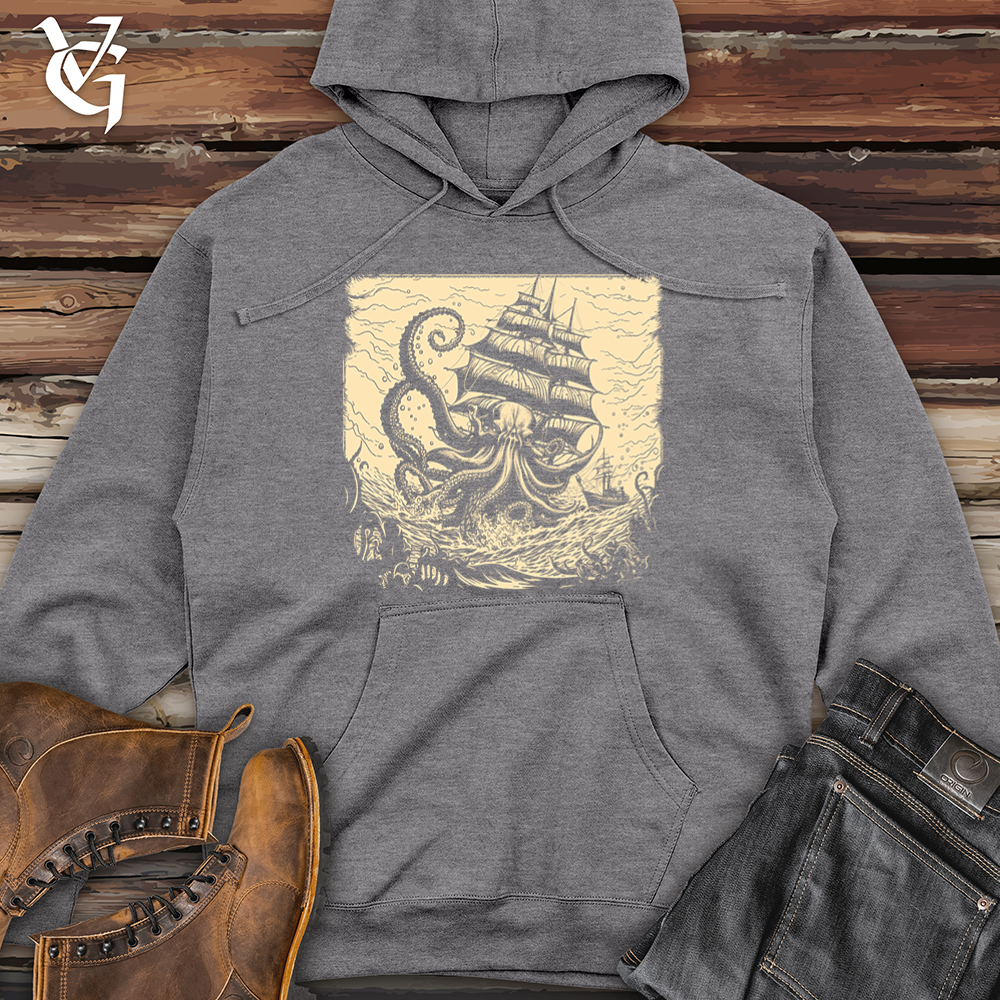 Viking Goods Kraken At Sea Midweight Hooded Sweatshirt Gunmetal Heather / L