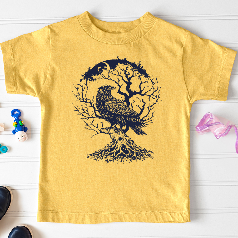Viking Goods Raven and Old Tree Tattoo Toddler Tee Heather Yellow Gold / 2T
