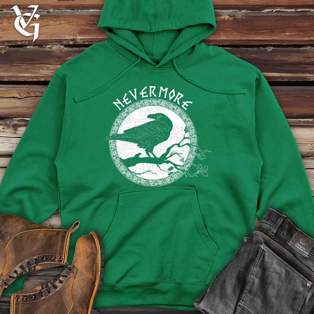Viking Goods Nevermore White Winter Raven Midweight Hooded Sweatshirt Kelly Green / L