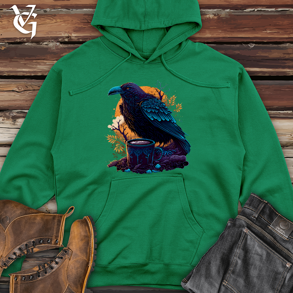 Viking Goods Raven Drinking Coffee Midweight Hooded Sweatshirt Kelly Green / L