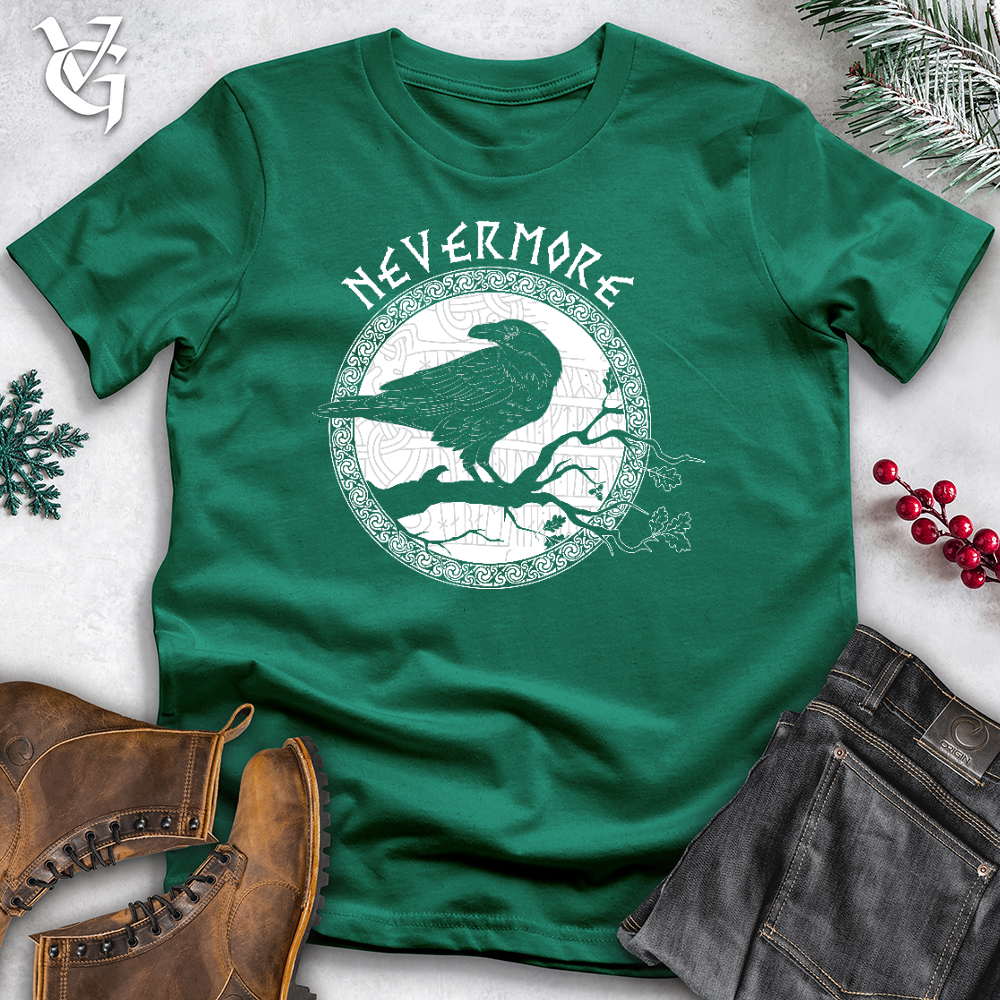 Viking Goods Nevermore White Winter Raven Cotton Tee Kelly / L