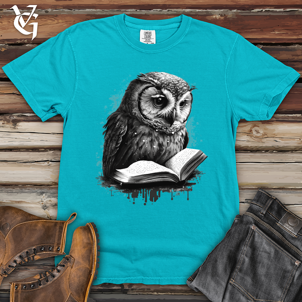 Viking Goods Owl Reading Book Heavy Cotton Comfort Colors Tee Lagoon / L