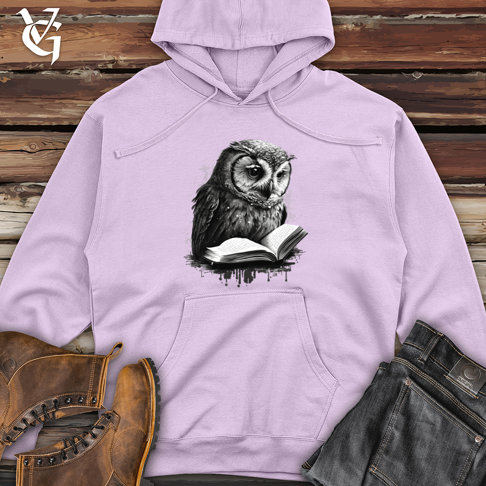 Viking Goods Owl Reading Book Midweight Hooded Sweatshirt Lavender / L