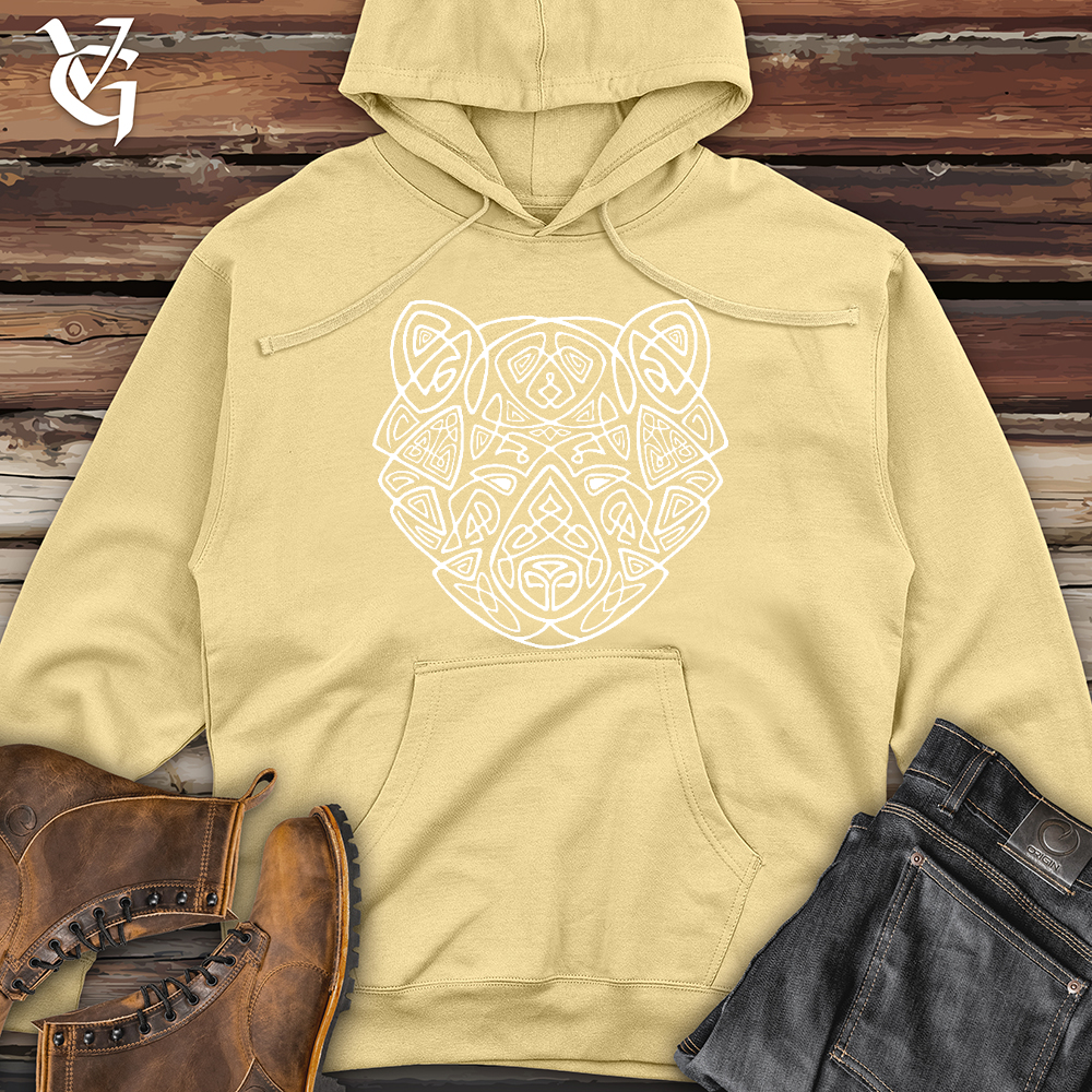 Viking Goods Bear Head Celtic Style Midweight Hooded Sweatshirt Light Yellow / L