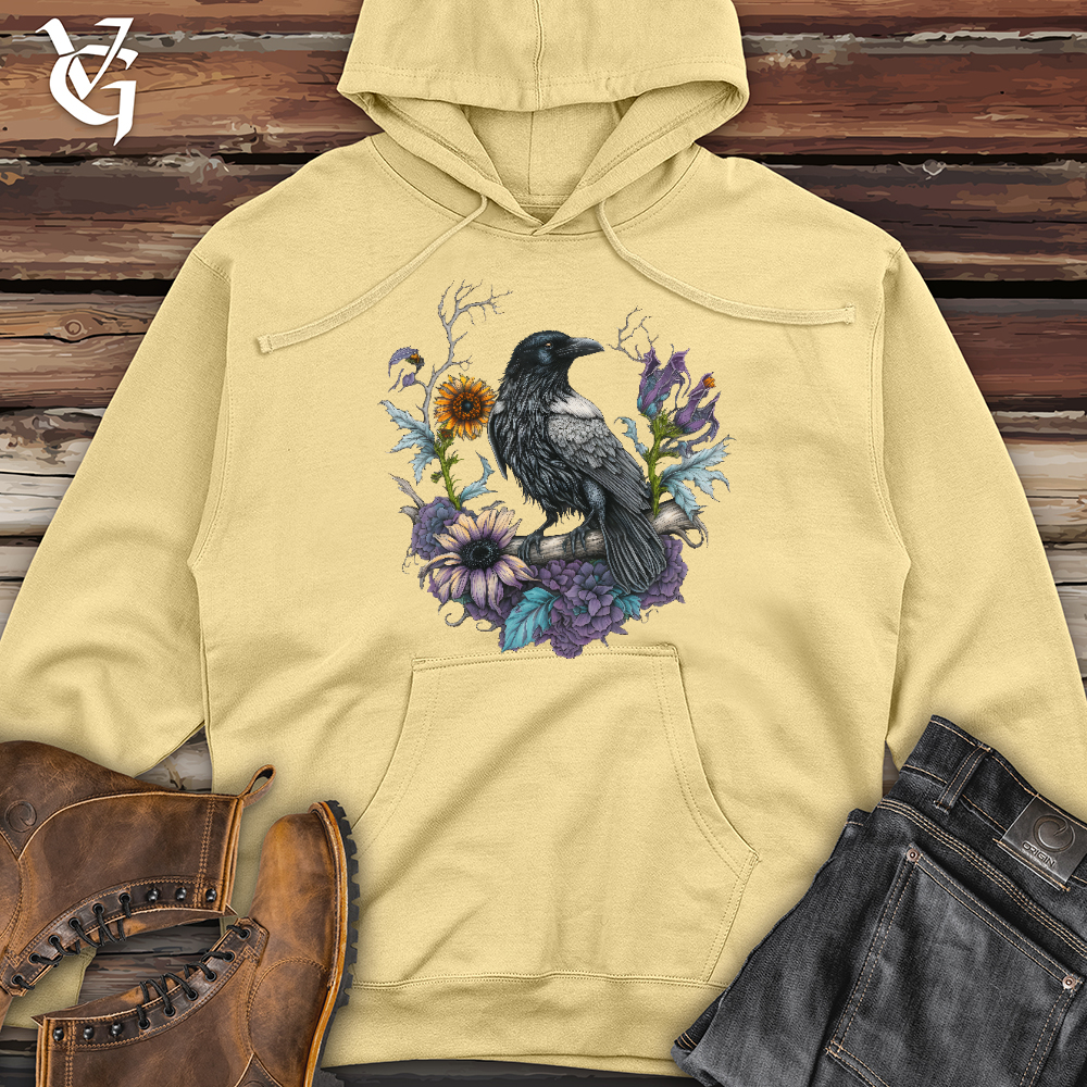 Viking Goods Flower Wreath Raven Midweight Hooded Sweatshirt Light Yellow / L