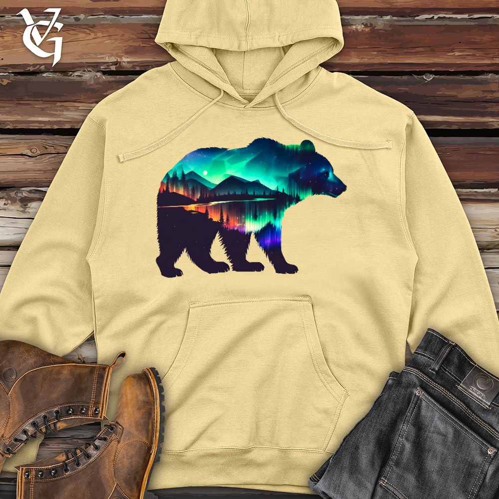 Viking Goods Northern Lights Bear Midweight Hooded Sweatshirt Light Yellow / L