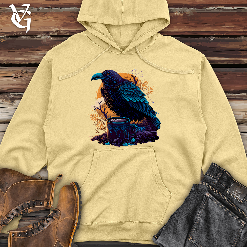 Viking Goods Raven Drinking Coffee Midweight Hooded Sweatshirt Light Yellow / L