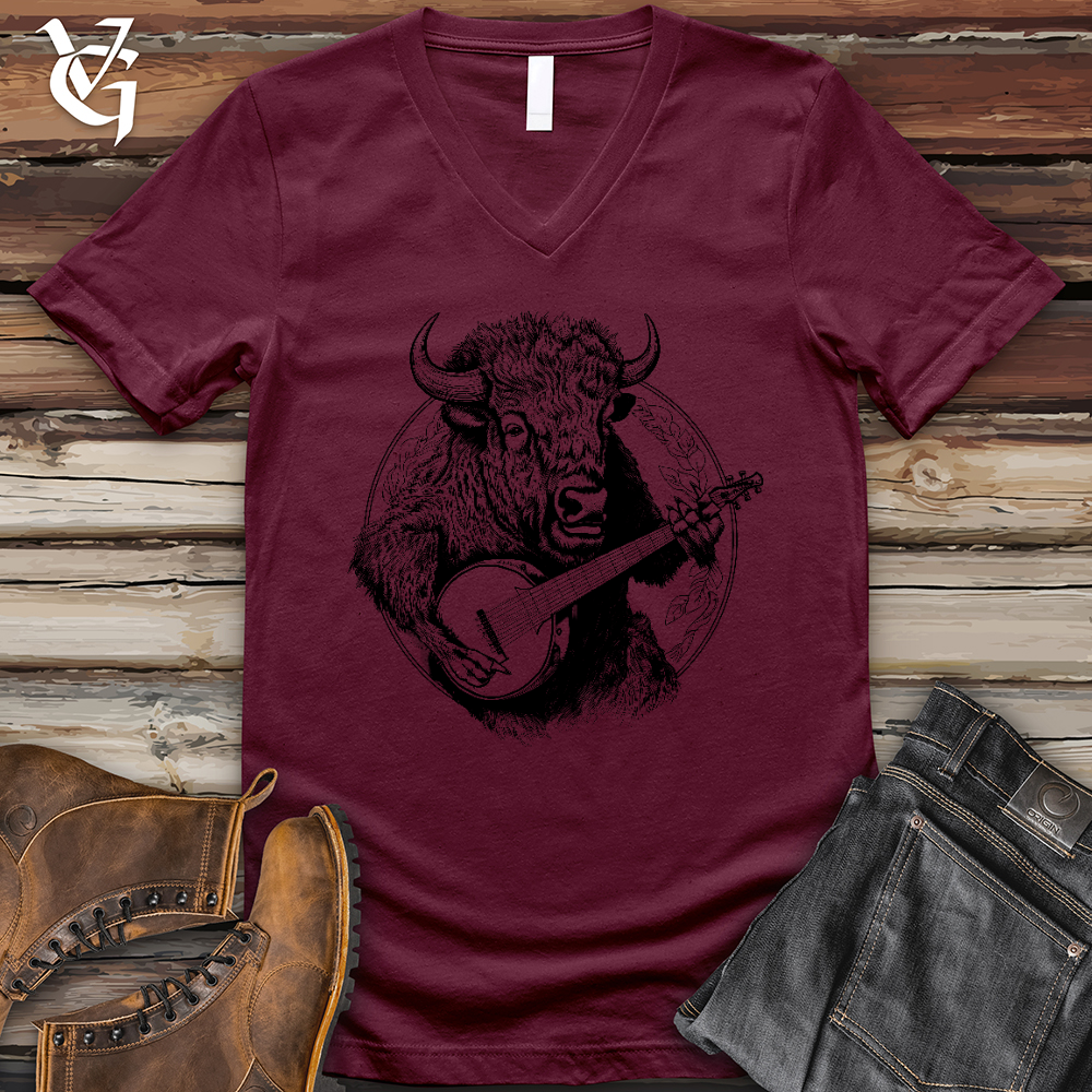 Viking Goods Banjo Bison V-Neck Tee Maroon / L
