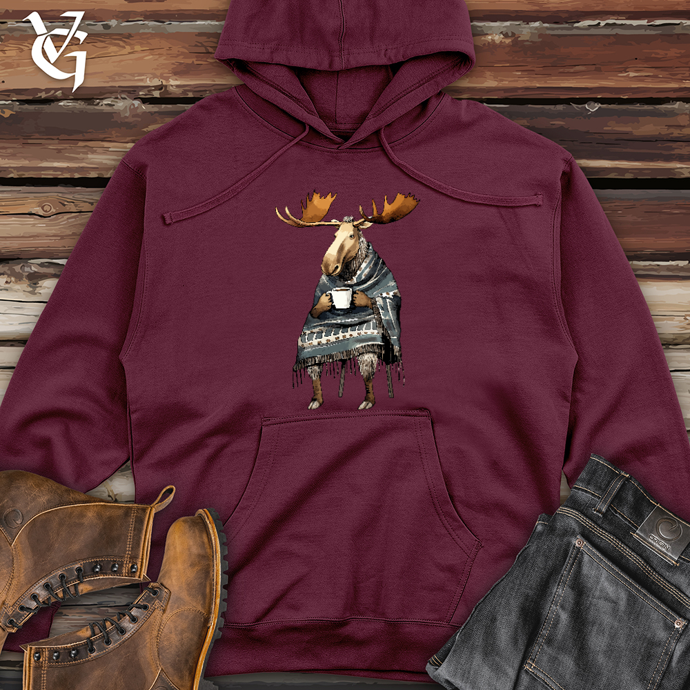 Viking Goods Coffee Drinking Moose Midweight Hooded Sweatshirt Maroon / L
