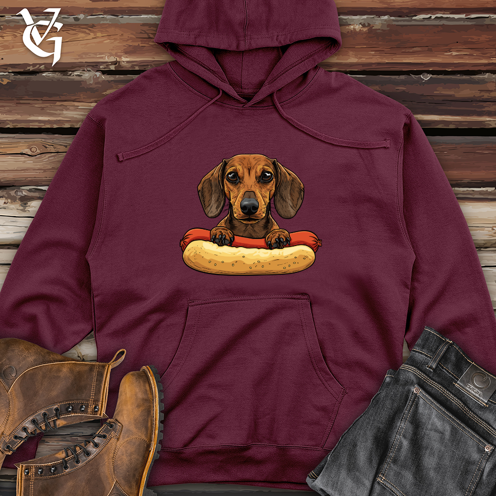 Viking Goods Dachshund Hotdog Hug Midweight Hooded Sweatshirt Maroon / L