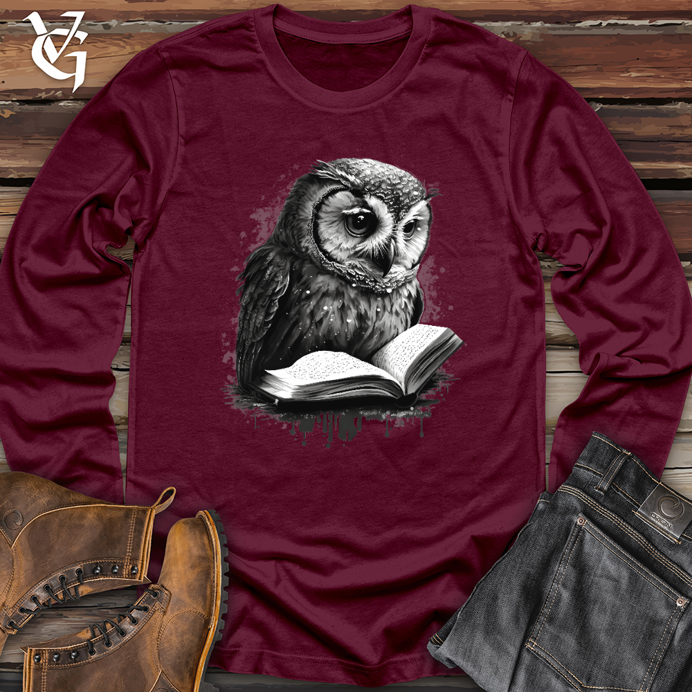 Viking Goods Owl Reading Book Long Sleeve Maroon / L