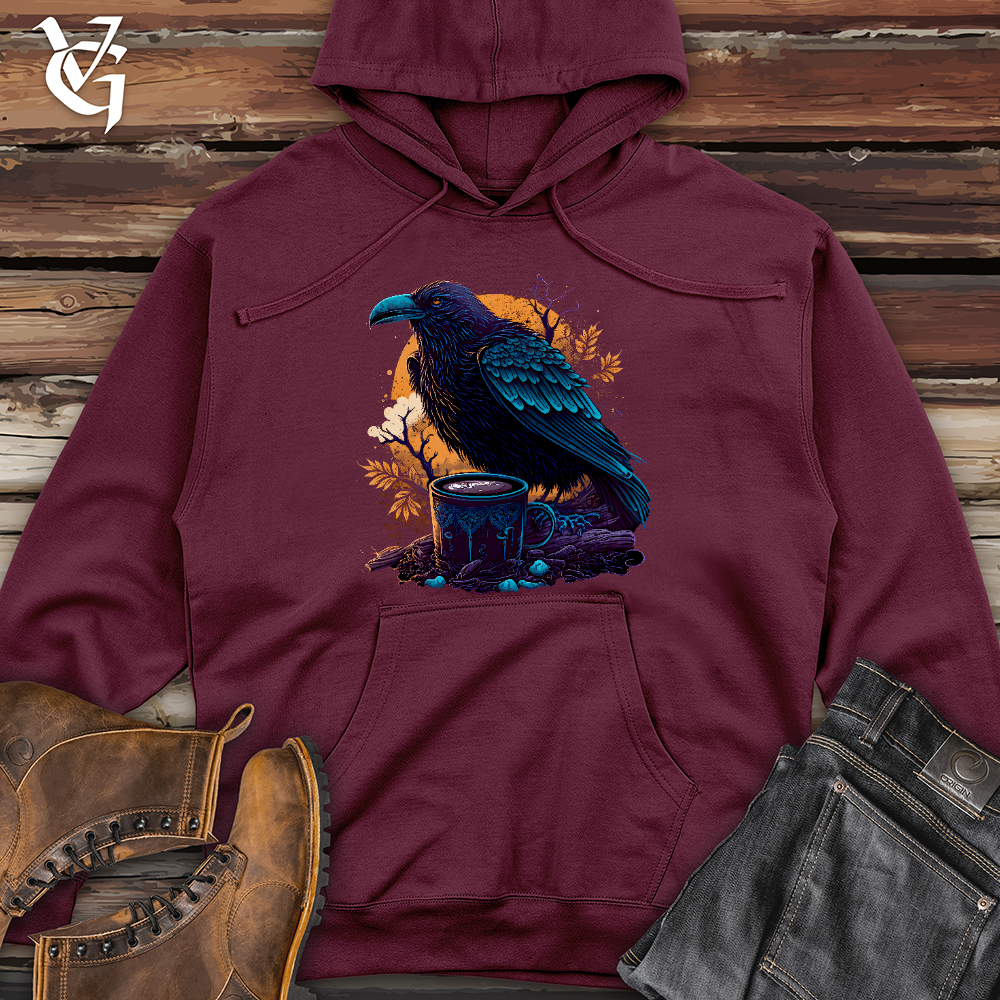 Viking Goods Raven Drinking Coffee Midweight Hooded Sweatshirt Maroon / L