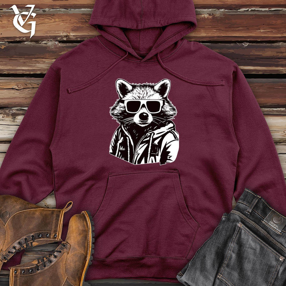 Viking Goods Retro Bandit Raccoon Midweight Hooded Sweatshirt Maroon / L