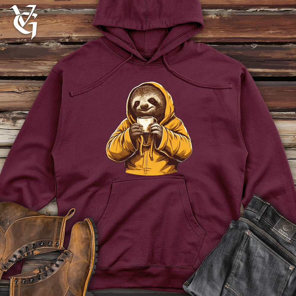 Viking Goods Sloth Coffee Midweight Hooded Sweatshirt Maroon / L