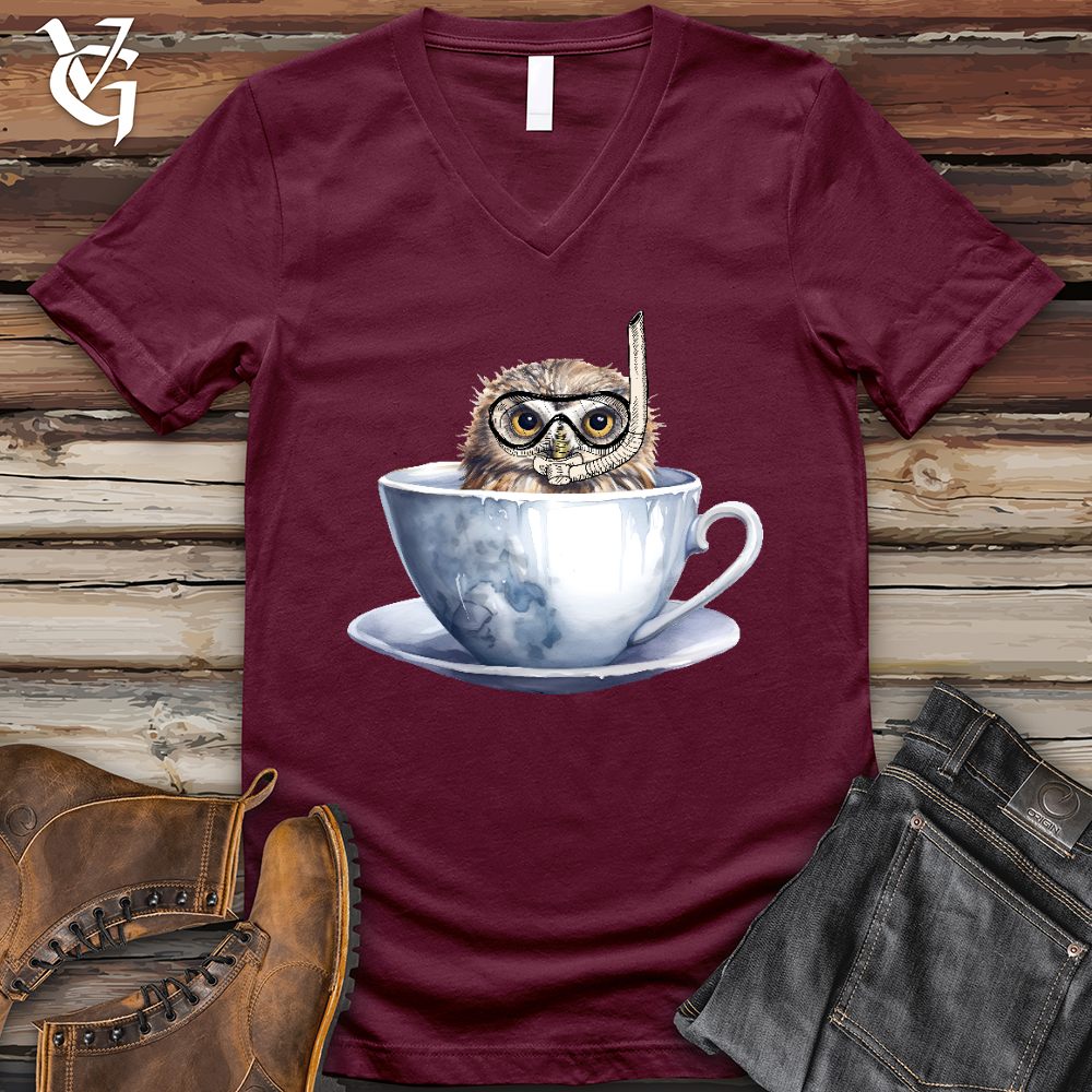 Viking Goods Snorkeling Owl V-Neck Tee Maroon / L