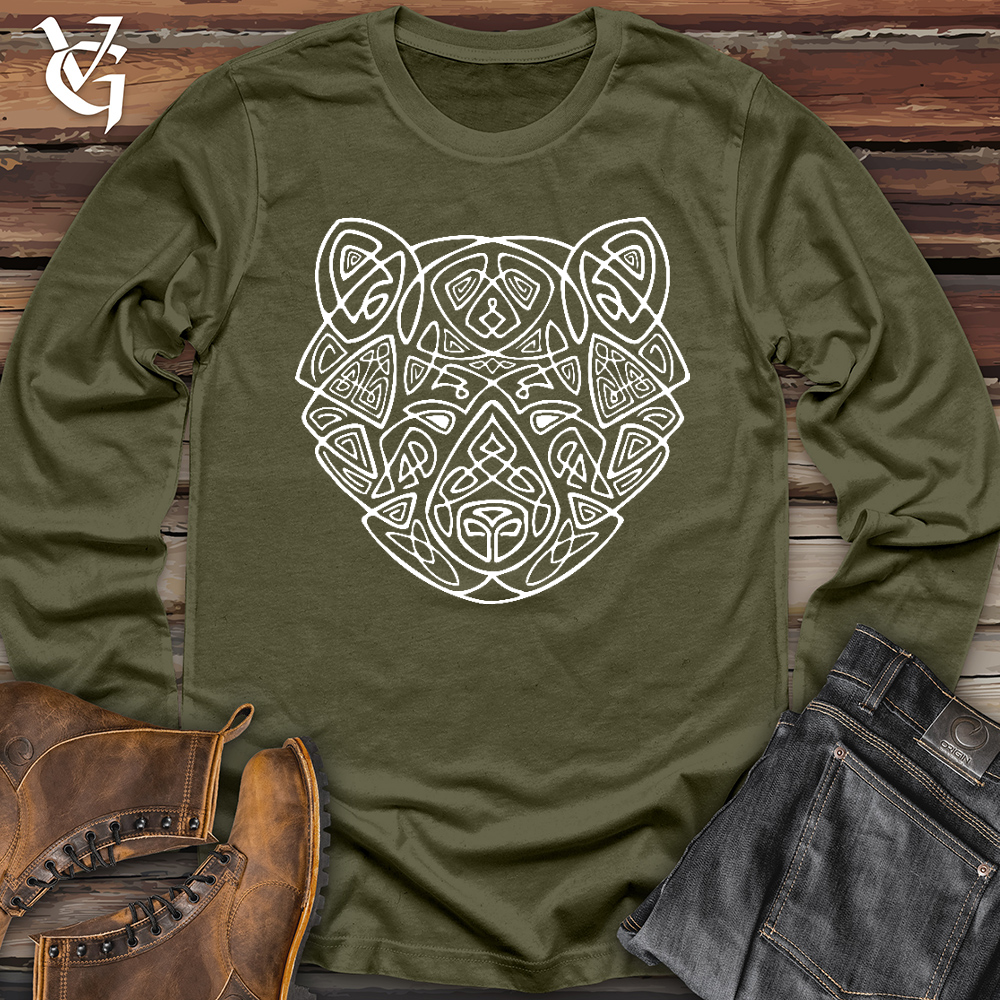 Viking Goods Bear Head Celtic Style Long Sleeve Military Green / L