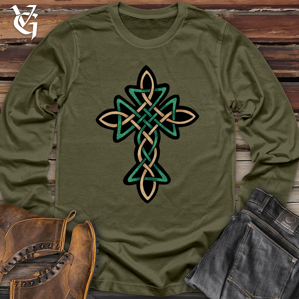 Viking Goods Celtic Golden Cross Long Sleeve Military Green / L