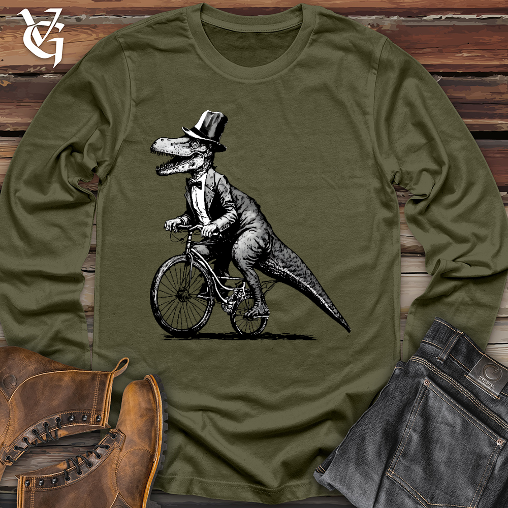 Viking Goods Dinosaur Riding a Bike Long Sleeve Military Green / L