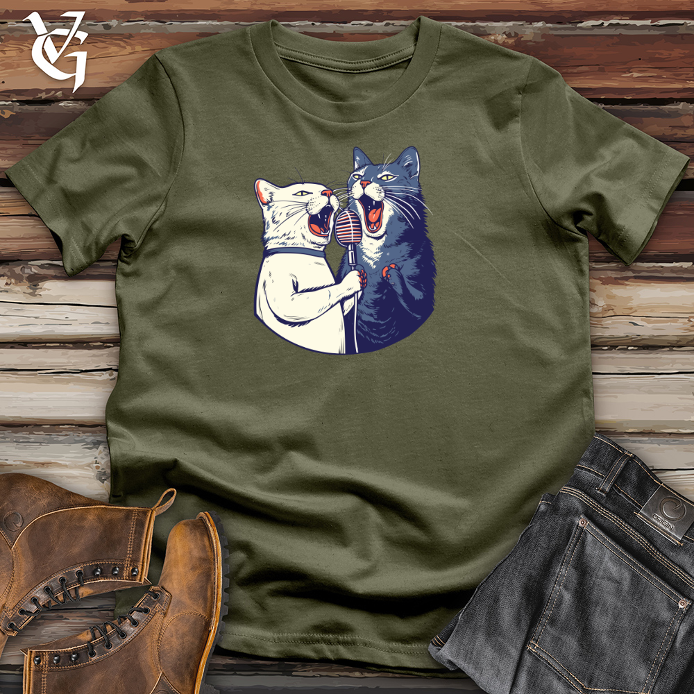 Viking Goods Feline Karaoke Serenade Cotton Tee Military Green / L