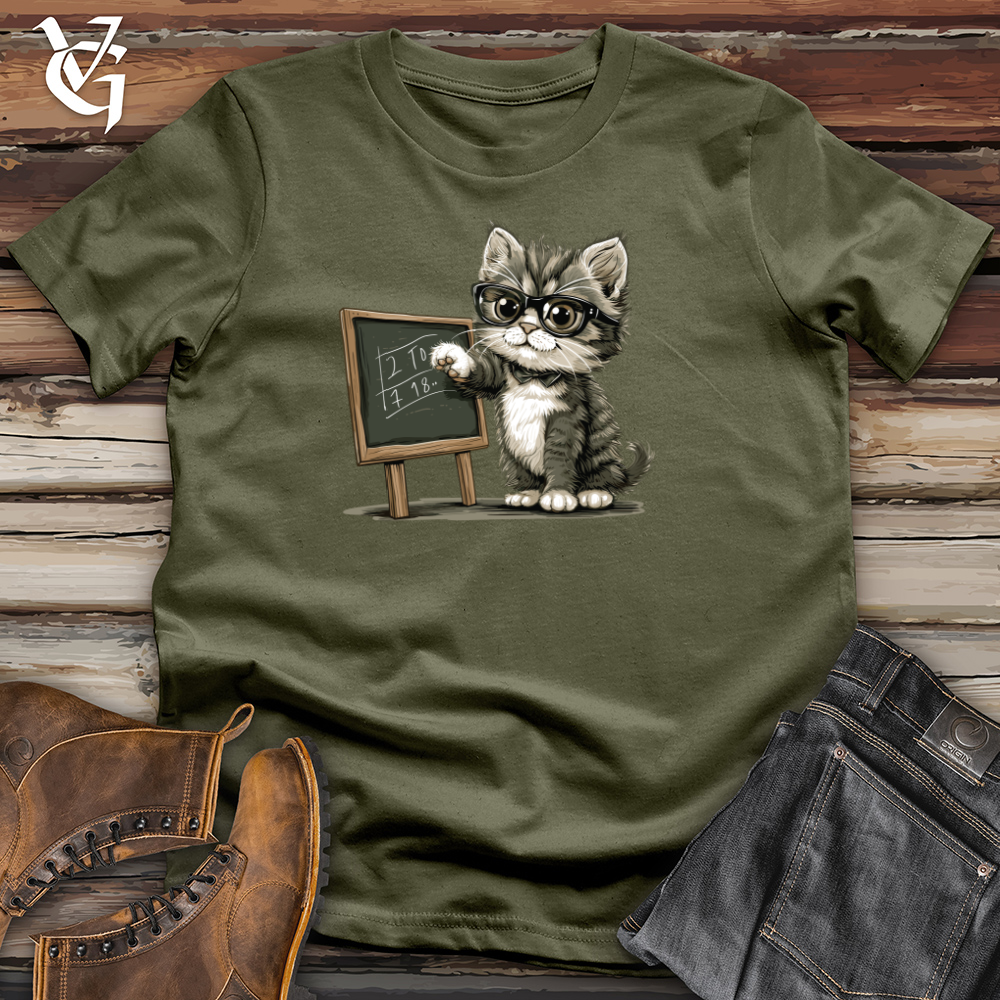 Viking Goods Kitten Math Tutor Cotton Tee Military Green / L