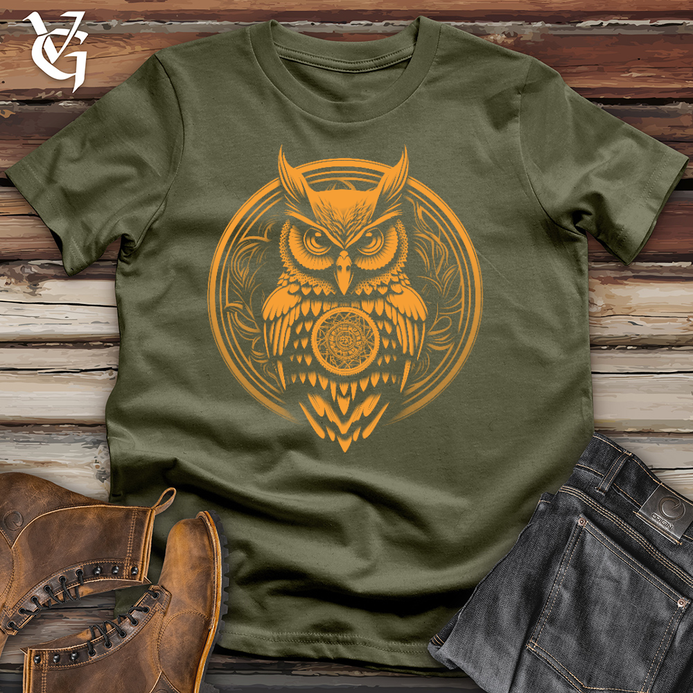 Viking Goods Ornate Owl Cotton Tee Military Green / L