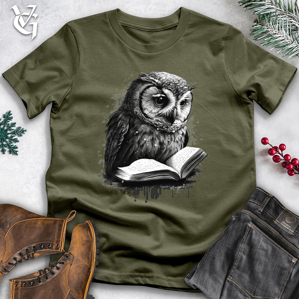 Viking Goods Owl Reading Book Cotton Tee Military Green / L