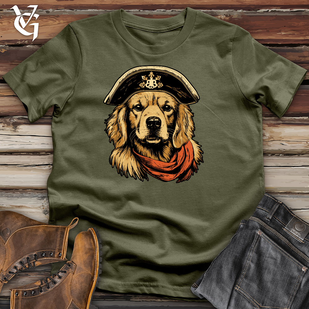 Viking Goods Pirate Pup Golden Retriever Cotton Tee Military Green / L