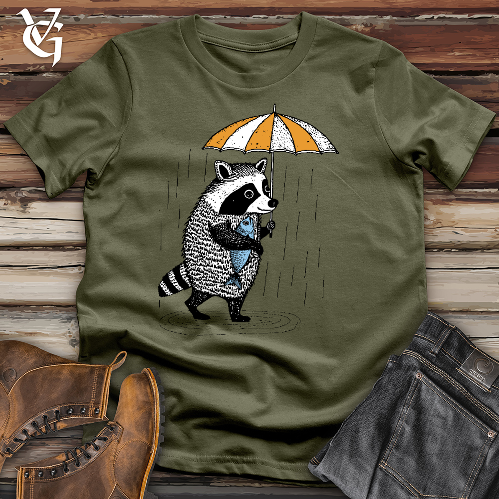 Viking Goods Raccoon In The Rain Cotton Tee Military Green / L