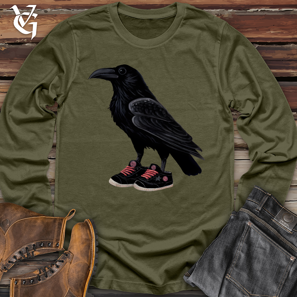 Viking Goods Raven Wearing Sneakers Long Sleeve Military Green / L