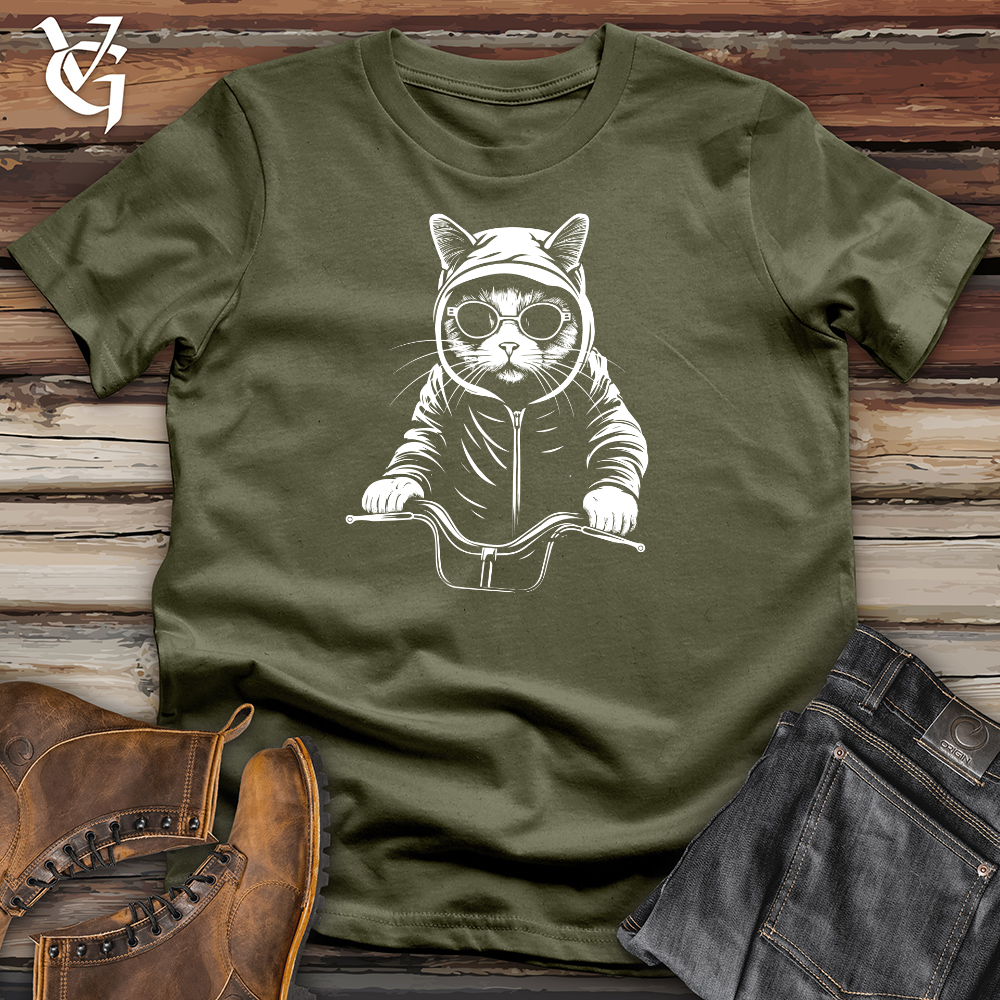 Viking Goods Retro Cycle Cat Cotton Tee Military Green / L