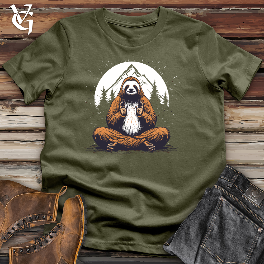 Viking Goods Sloth Doing Yoga Cotton Tee Military Green / L