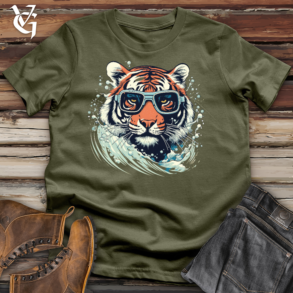 Viking Goods Swimming Tiger Cotton Tee Military Green / L