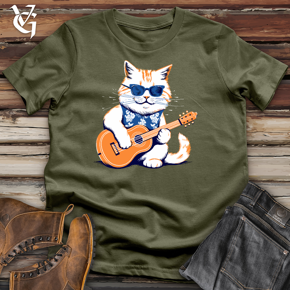 Viking Goods Ukulele Cat Serenade Cotton Tee Military Green / L