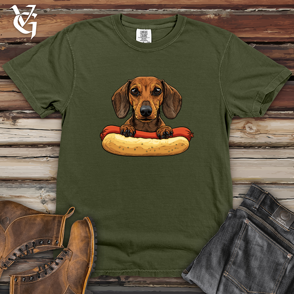 Viking Goods Dachshund Hotdog Hug Heavy Cotton Comfort Colors Tee Moss / L