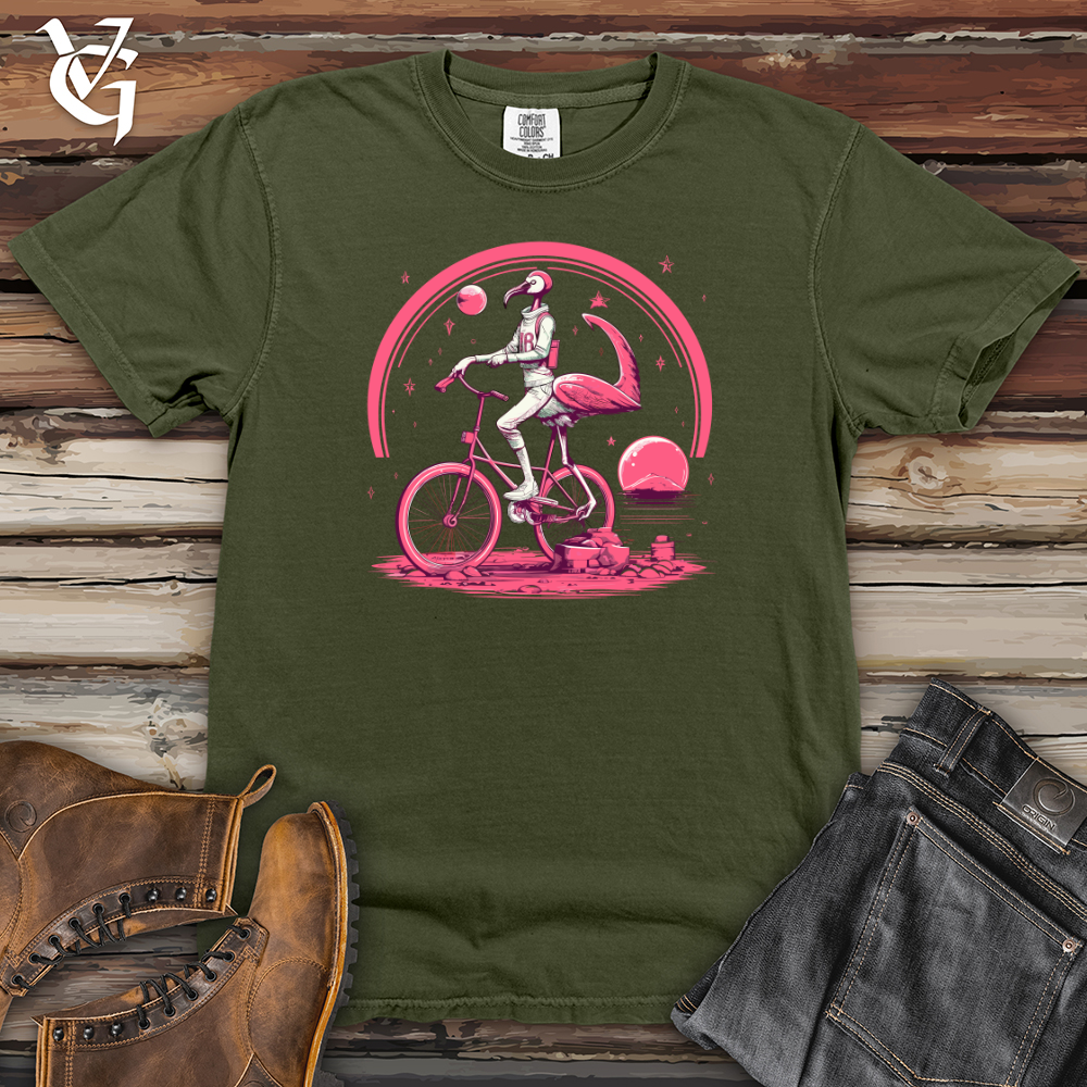 Viking Goods Flamingo Riding On A Bicycle Heavy Cotton Comfort Colors Tee Moss / L