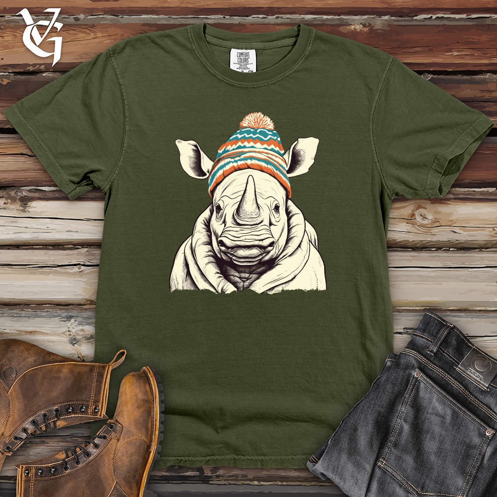 Viking Goods Retro Pompom Snow Hat Rhino Heavy Cotton Comfort Colors Tee Moss / L