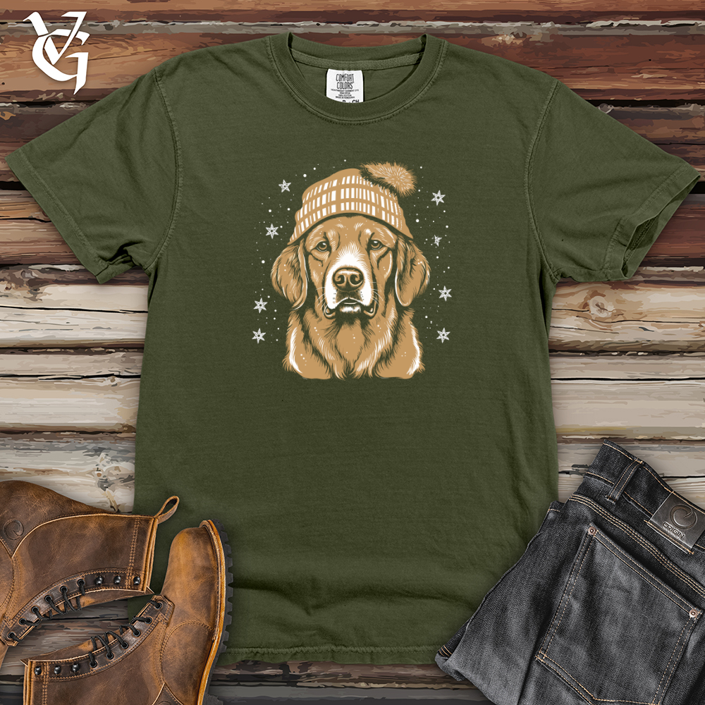 Viking Goods Retro Snowflake Beanie Golden Retriever Heavy Cotton Comfort Colors Tee Moss / L