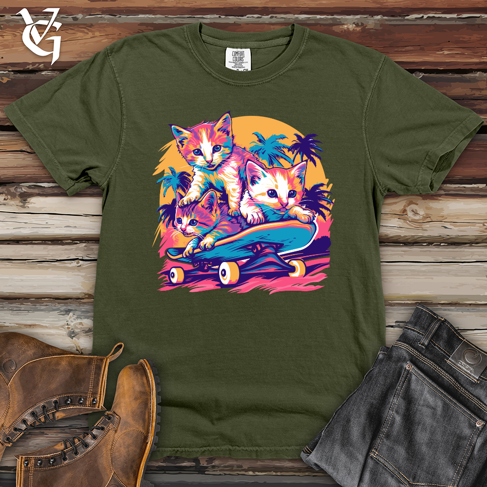 Viking Goods Skater Kittens Escape Heavy Cotton Comfort Colors Tee Moss / L