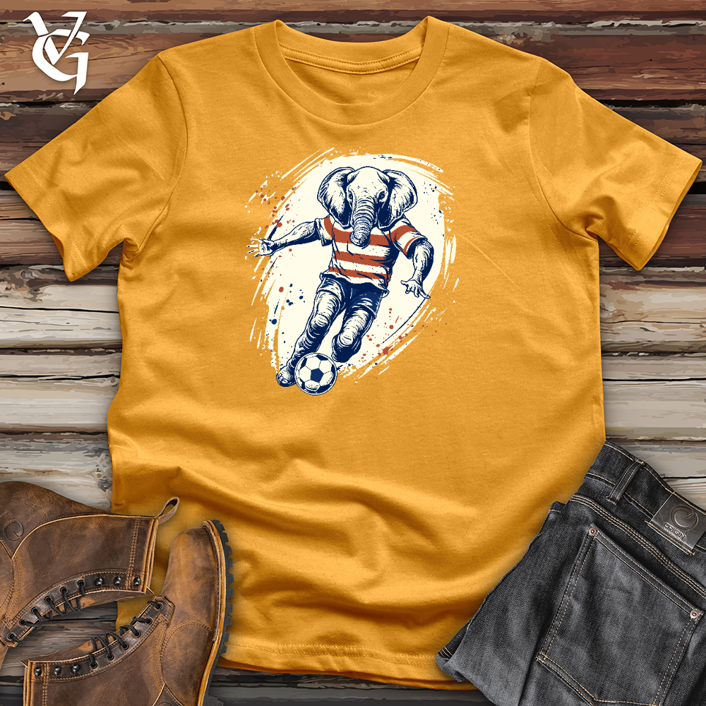 Viking Goods Elephant Playing Football Cotton Tee Mustard / L