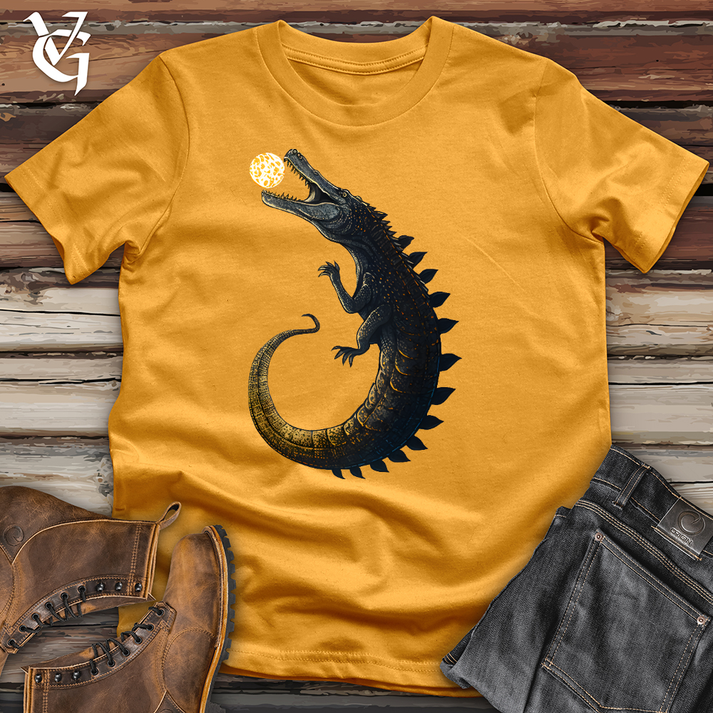 Viking Goods Moon Grabbing Crocodile Cotton Tee Mustard / L