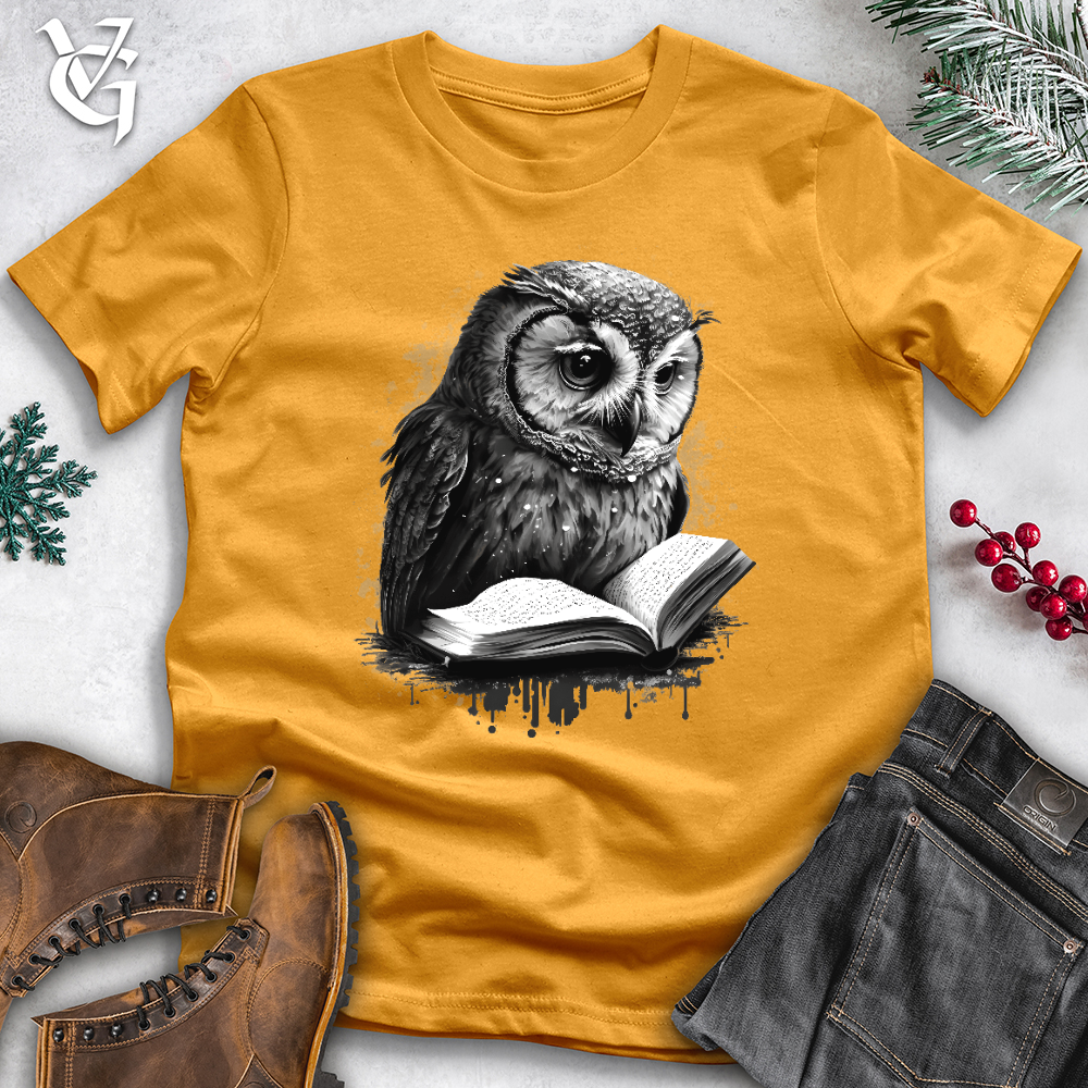 Viking Goods Owl Reading Book Cotton Tee Mustard / L