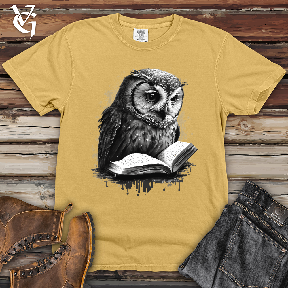 Viking Goods Owl Reading Book Heavy Cotton Comfort Colors Tee Mustard / L
