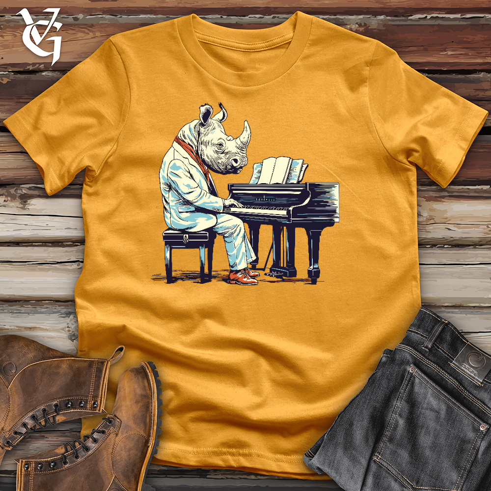 Viking Goods Rhinoceros Playing Piano Cotton Tee Mustard / L