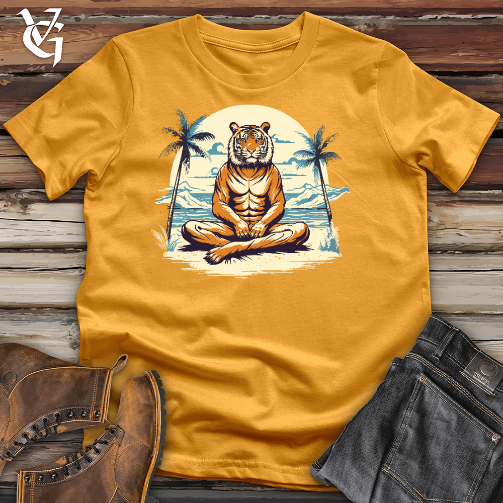 Viking Goods Tiger Doing Yoga Cotton Tee Mustard / L