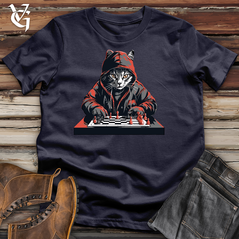 Viking Goods A Cat Playing Chess Cotton Tee Navy / L