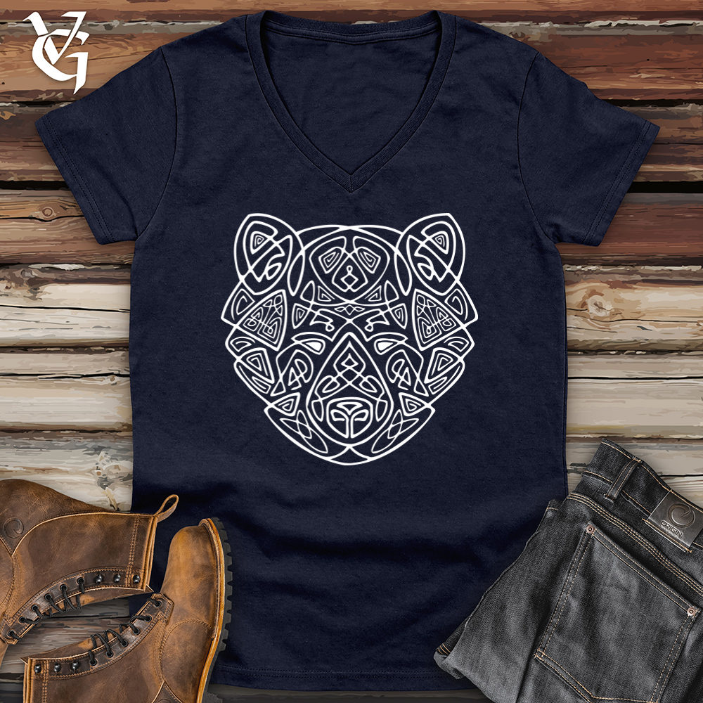 Viking Goods Bear Head Celtic Style Softstyle V-Neck Navy / L