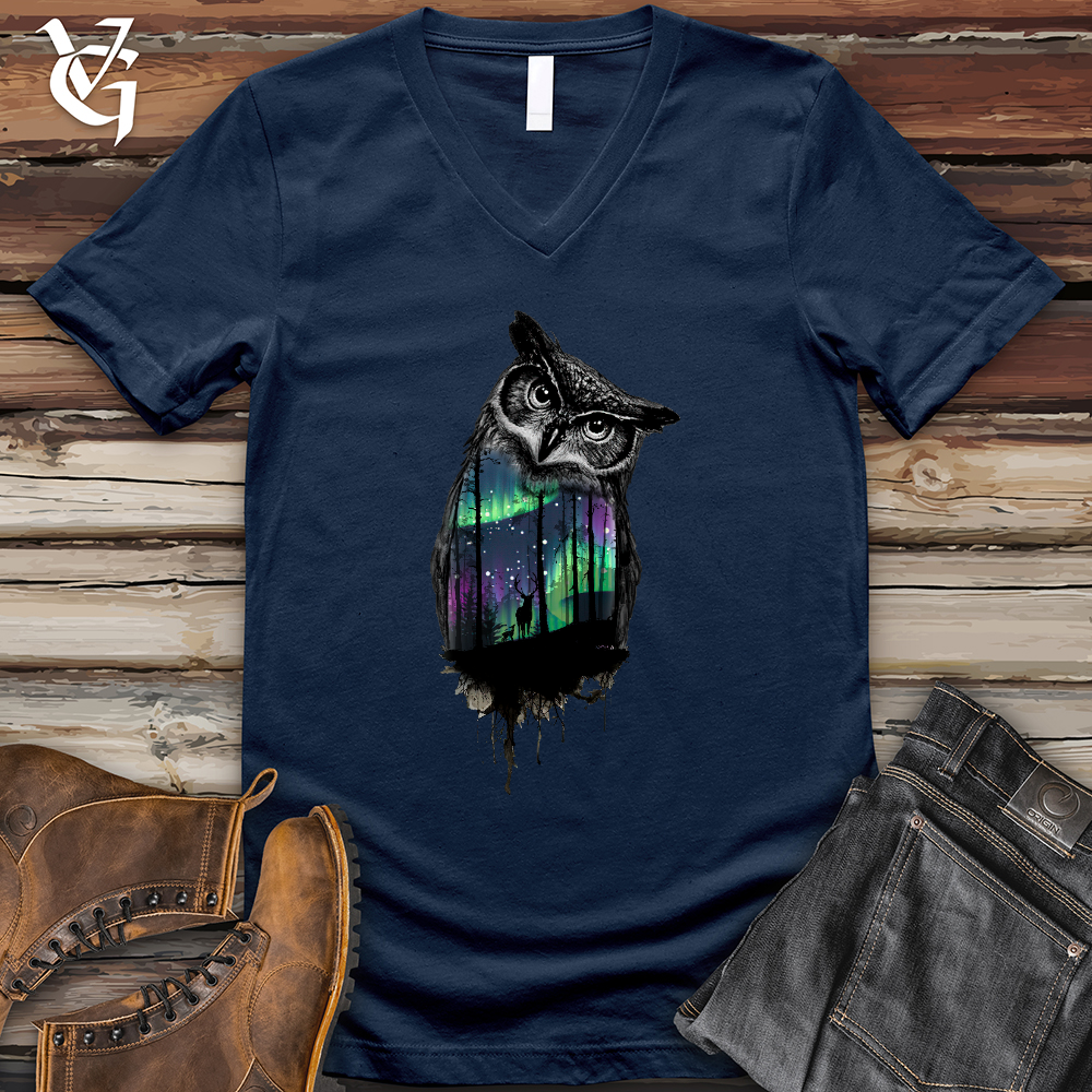 Viking Goods Northern Lights Owl V- Neck Tee Navy / L