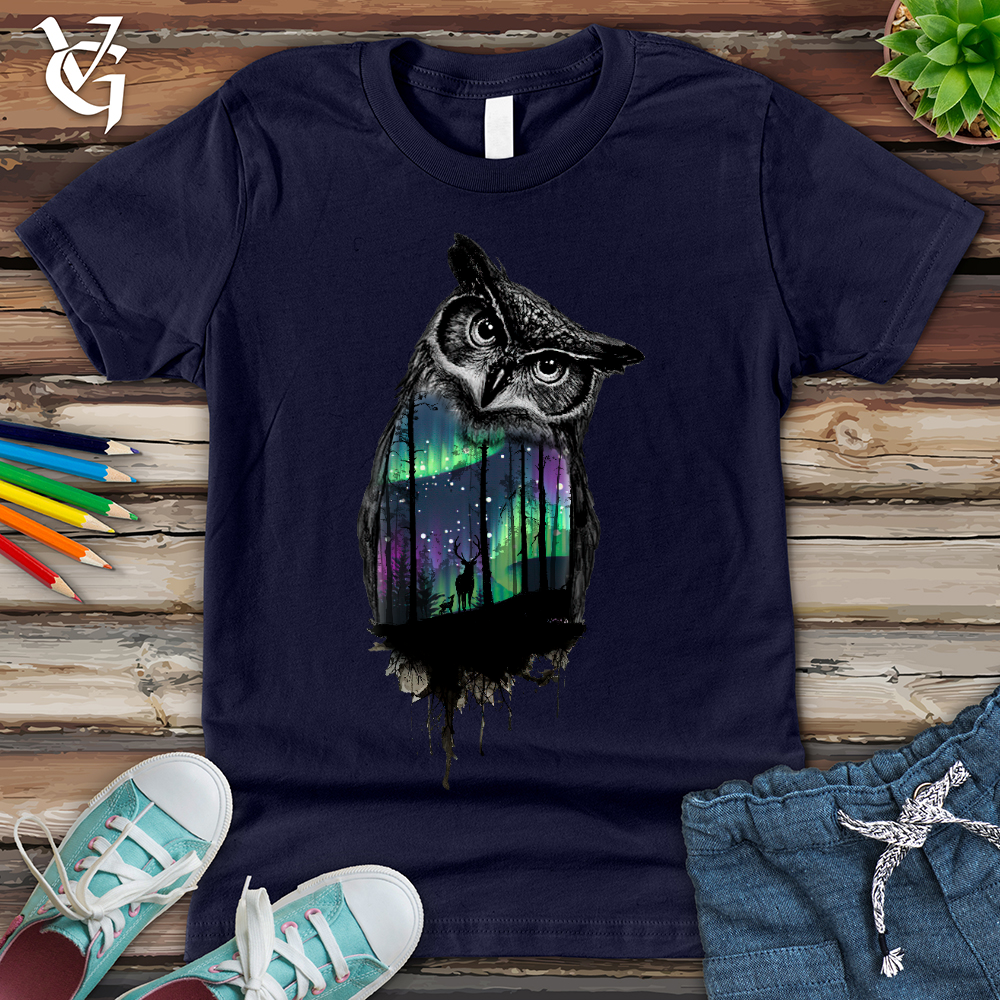 Viking Goods Northern Lights Owl Youth Tee Navy / L